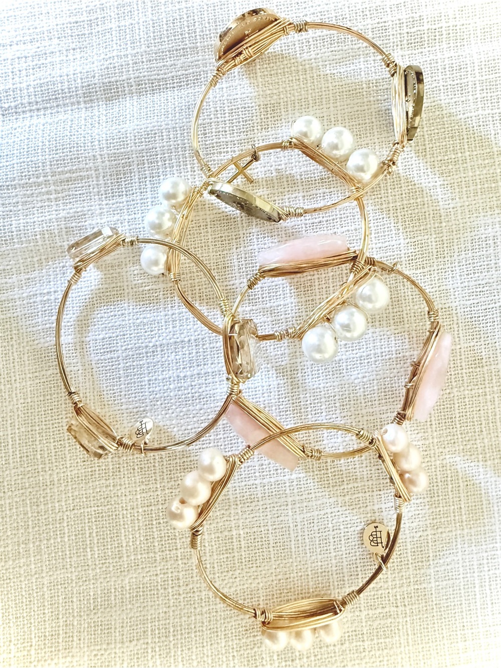 5-Pc Bourbon & Bowties Bracelet Set • Signature Coin, RoseQuartz, Pearl, Crystal - Picture 8 of 8